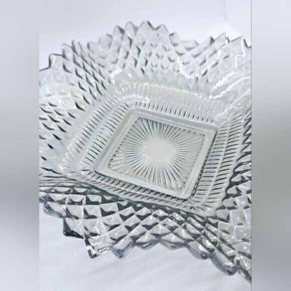Vintage Indiana Carnival Glass Diamond Point Ruffled Candy Dish - Picture 2 of 9